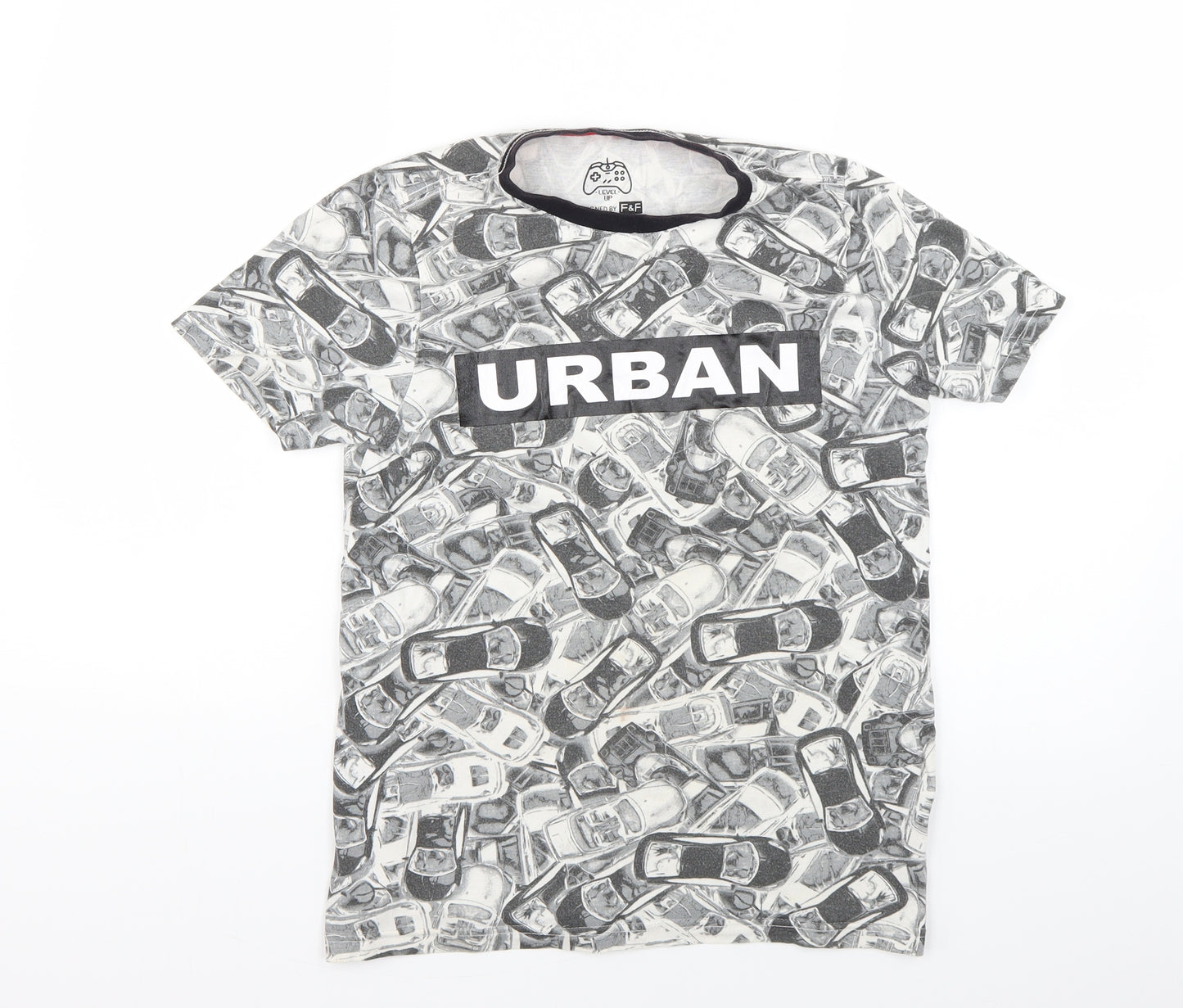 F&F Boys Grey Geometric  Basic T-Shirt Size 11-12 Years