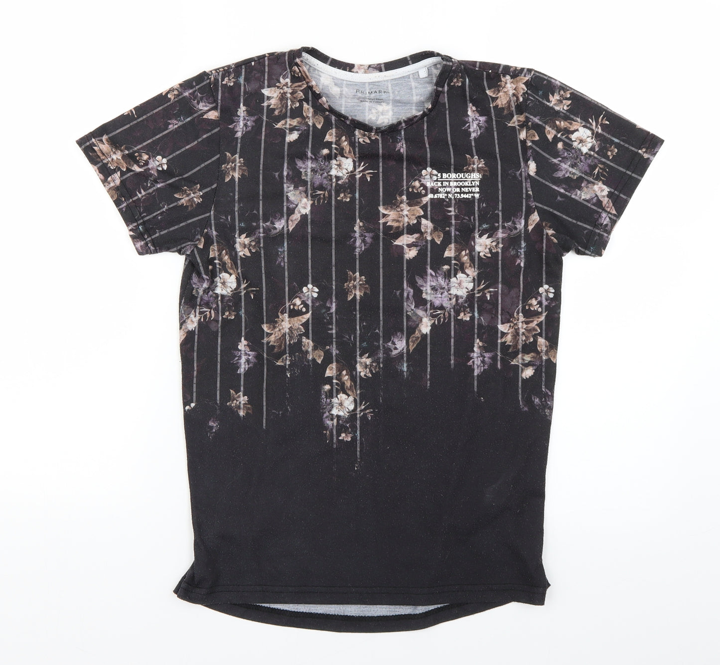 Primark Girls Brown Floral  Basic T-Shirt Size 11-12 Years