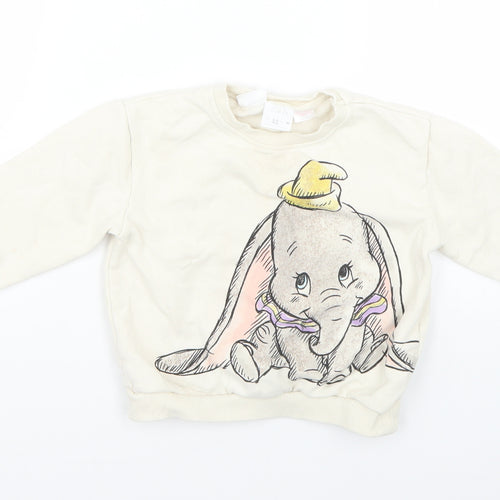 Zara Girls White Geometric Knit Pullover Jumper Size 2-3 Years  - disney