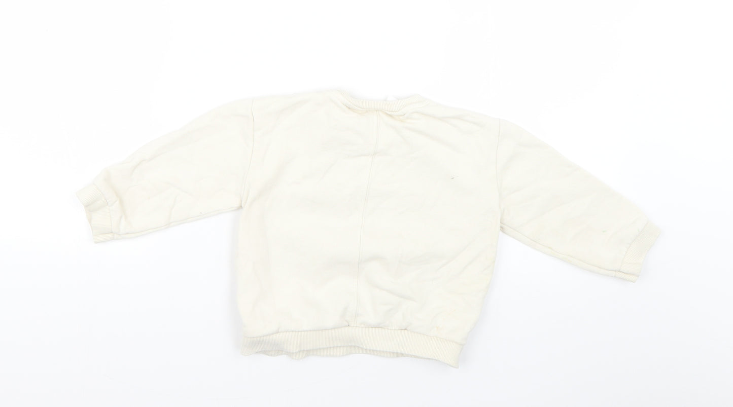 Zara Girls White Geometric Knit Pullover Jumper Size 2-3 Years  - disney