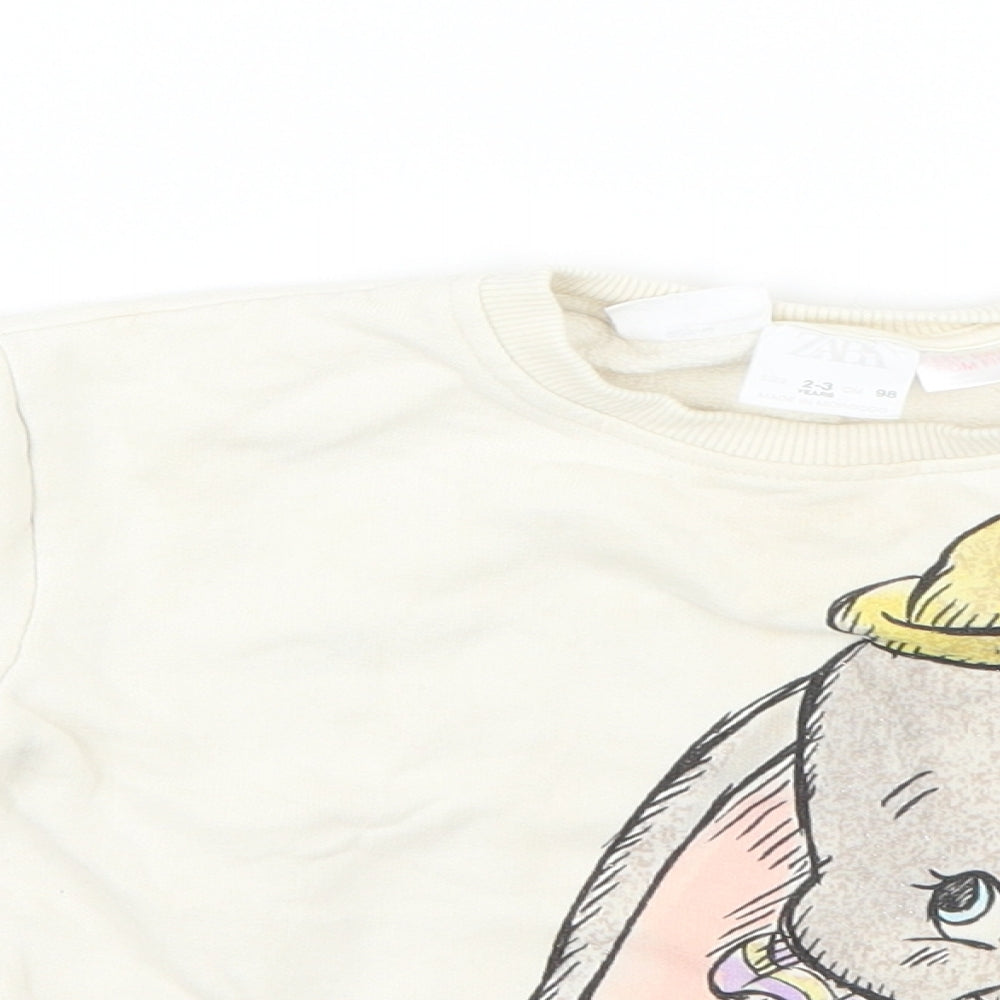 Zara Girls White Geometric Knit Pullover Jumper Size 2-3 Years  - disney