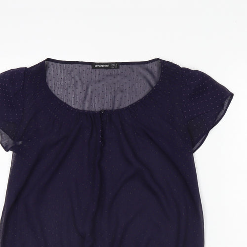 Atmosphere Womens Blue Polka Dot  Basic Blouse Size 8