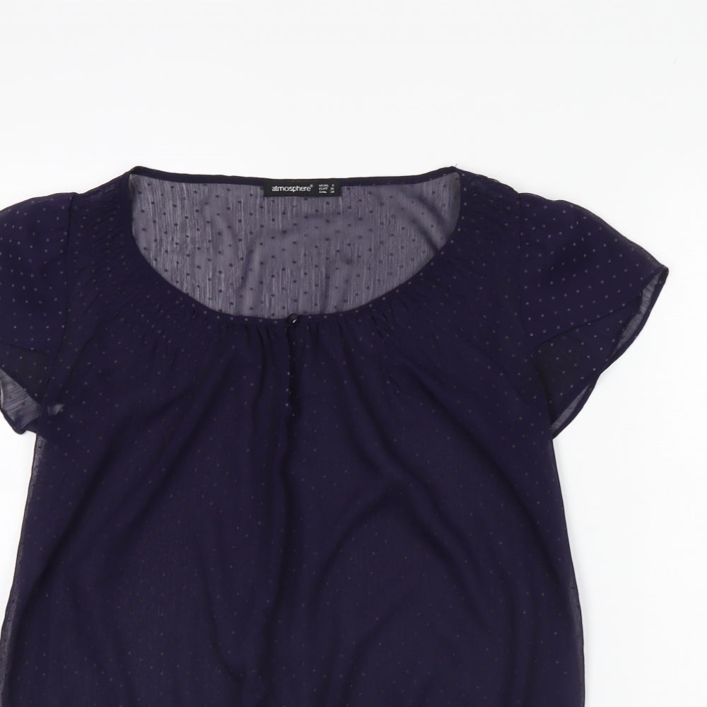 Atmosphere Womens Blue Polka Dot  Basic Blouse Size 8