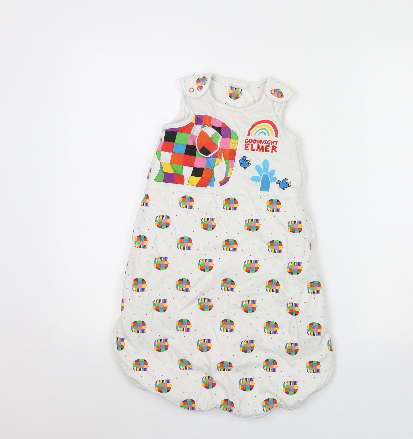 TU Baby White Polka Dot  Coverall One-Piece Size 6-9 Months  - Elmer The Elephant