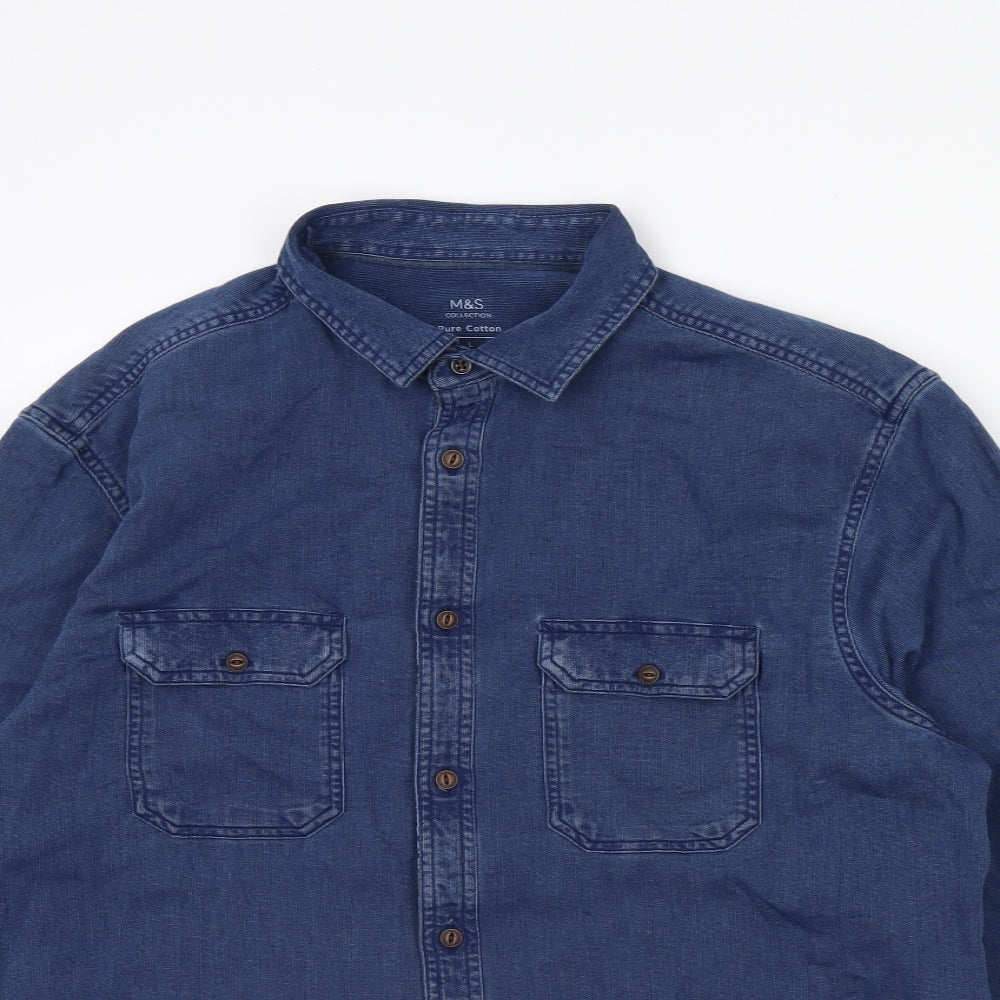 M&S Mens Blue    Dress Shirt Size L