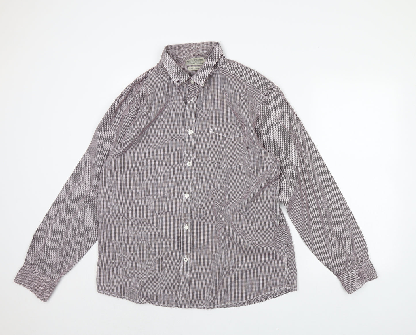 TU Mens Purple Check   Dress Shirt Size L