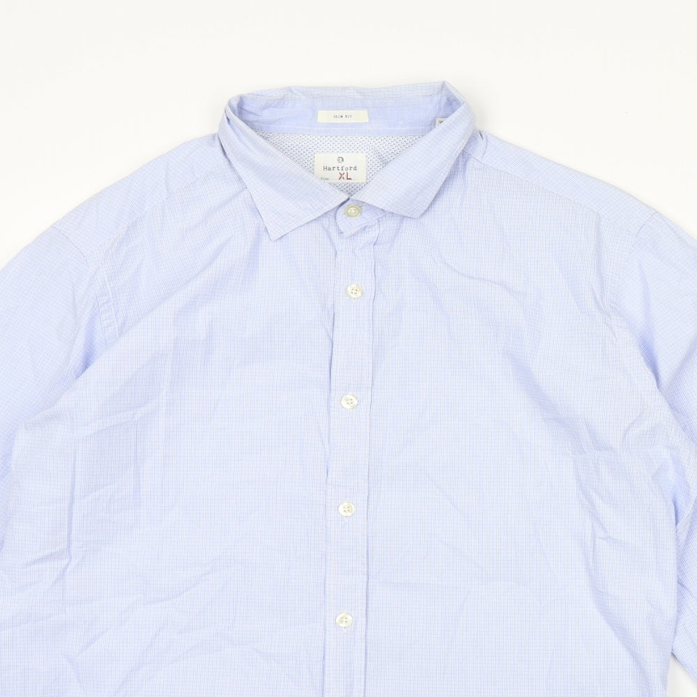 Hartford Mens Blue Check   Dress Shirt Size XL