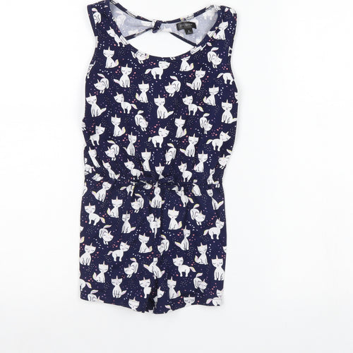Picapino Girls Blue Animal Print  Playsuit One-Piece Size 6 Years  - Cat
