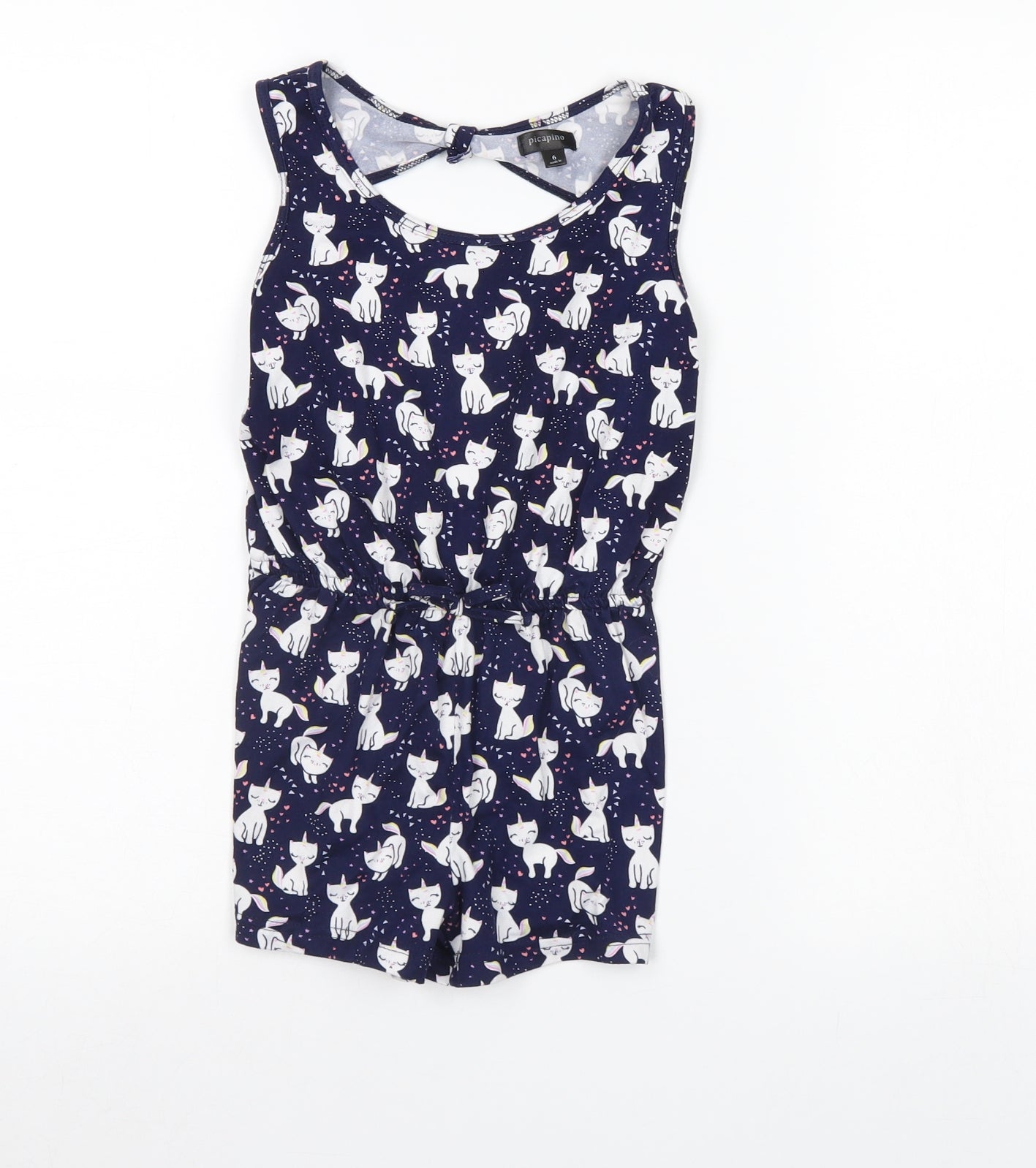 Picapino Girls Blue Animal Print  Playsuit One-Piece Size 6 Years  - Cat