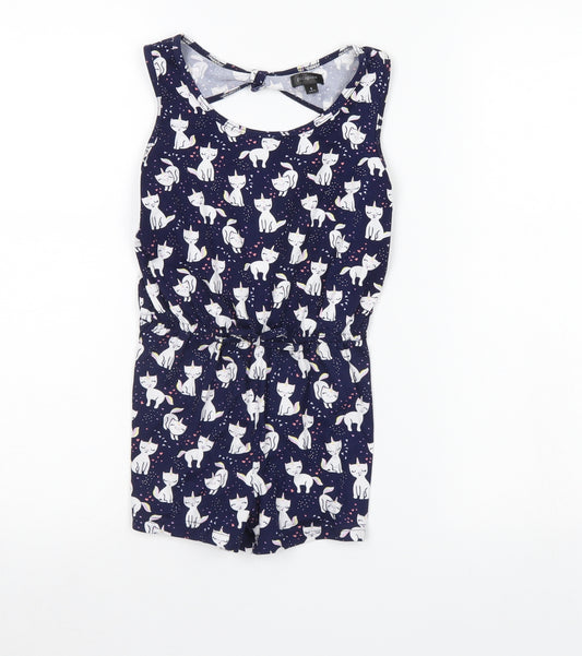 Picapino Girls Blue Animal Print  Playsuit One-Piece Size 6 Years  - Cat