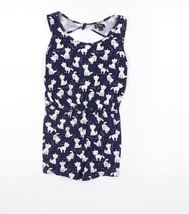 Picapino Girls Blue Animal Print  Playsuit One-Piece Size 6 Years  - Cat
