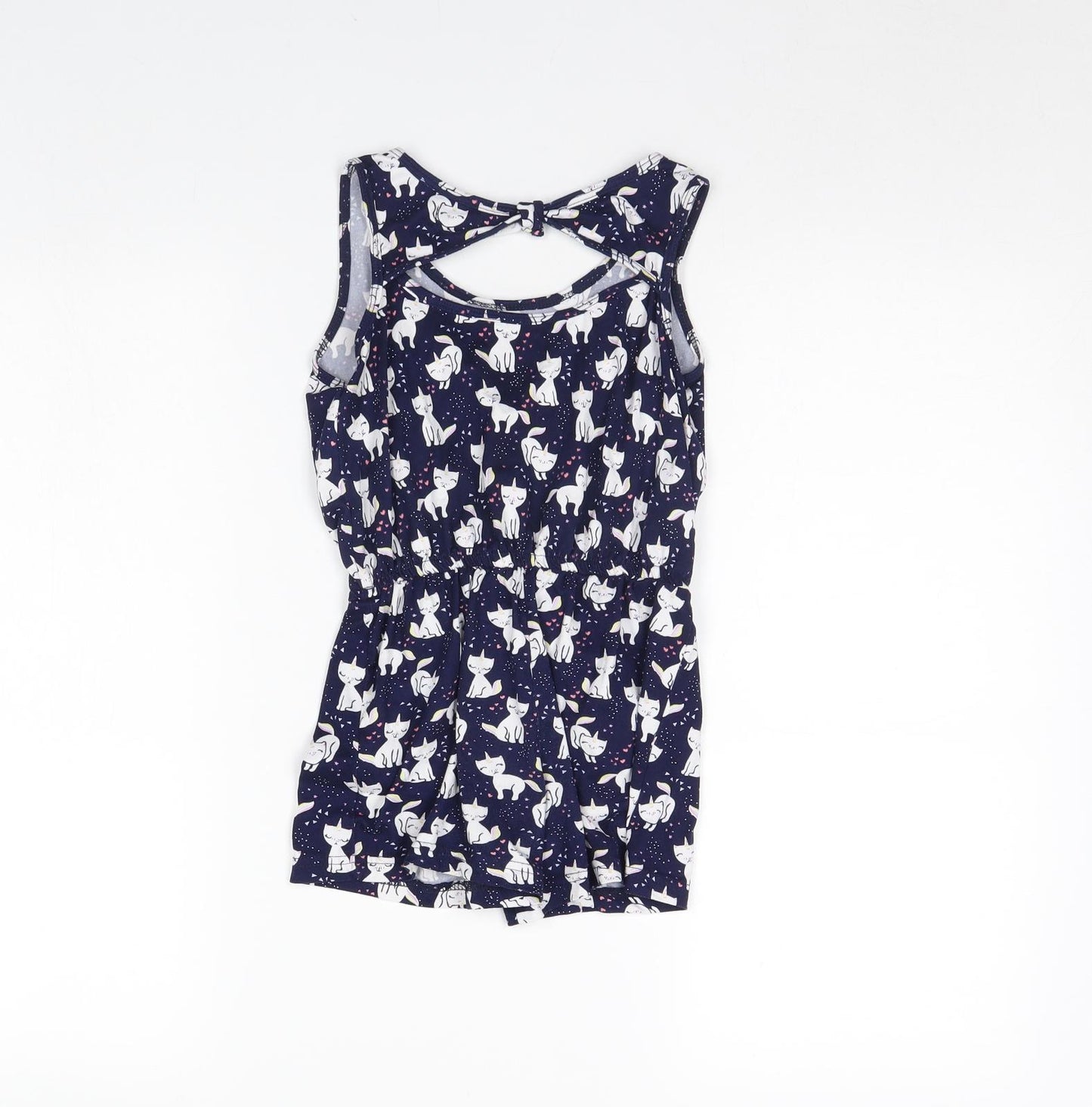 Picapino Girls Blue Animal Print  Playsuit One-Piece Size 6 Years  - Cat