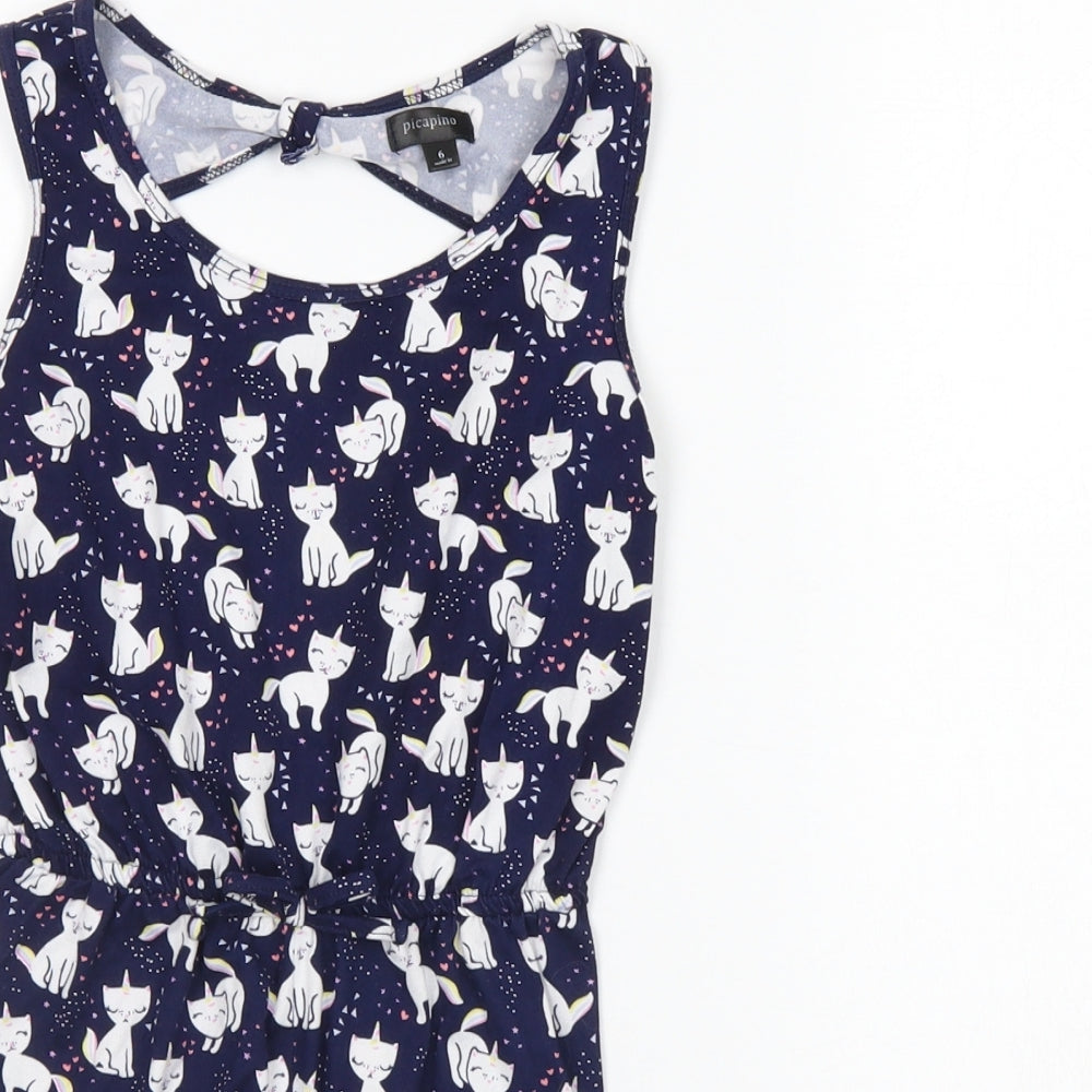 Picapino Girls Blue Animal Print  Playsuit One-Piece Size 6 Years  - Cat