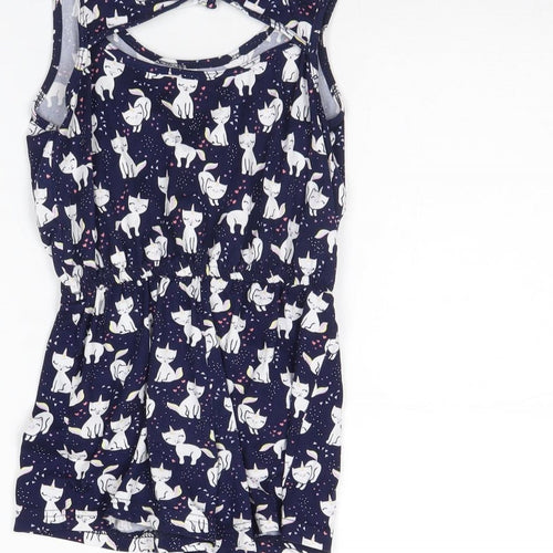 Picapino Girls Blue Animal Print  Playsuit One-Piece Size 6 Years  - Cat