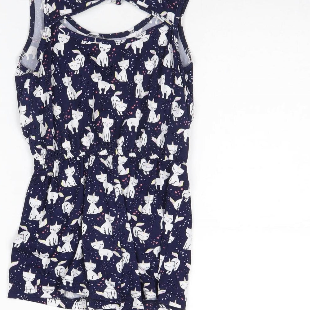Picapino Girls Blue Animal Print  Playsuit One-Piece Size 6 Years  - Cat