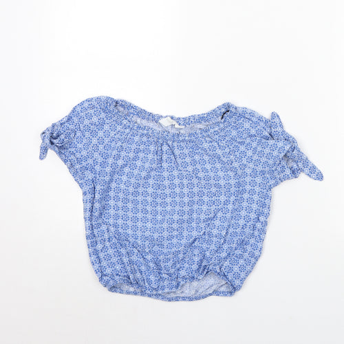 H&M Girls Blue Geometric  Cropped T-Shirt Size 10 Years