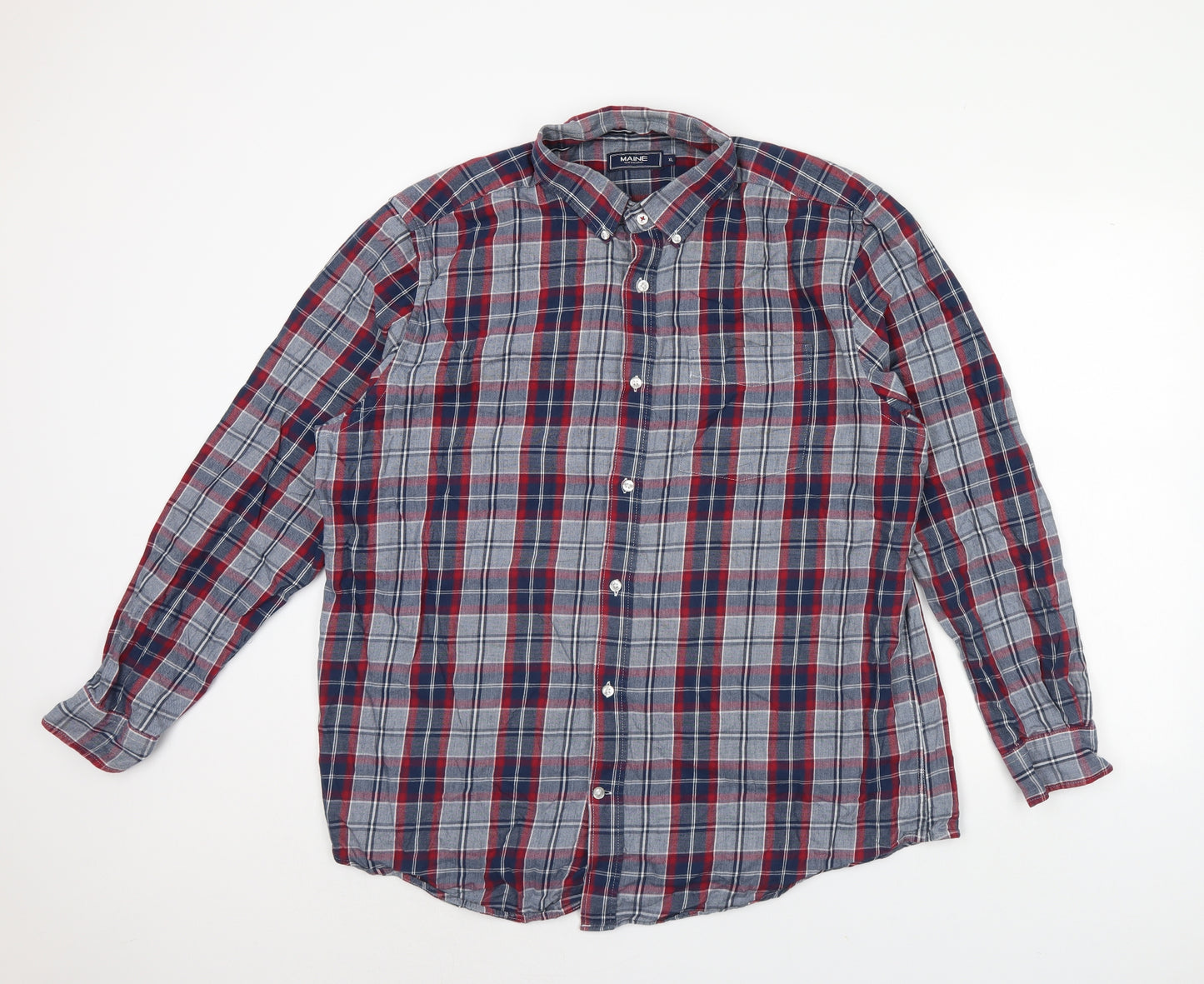 Maine Mens Blue Check   Dress Shirt Size XL