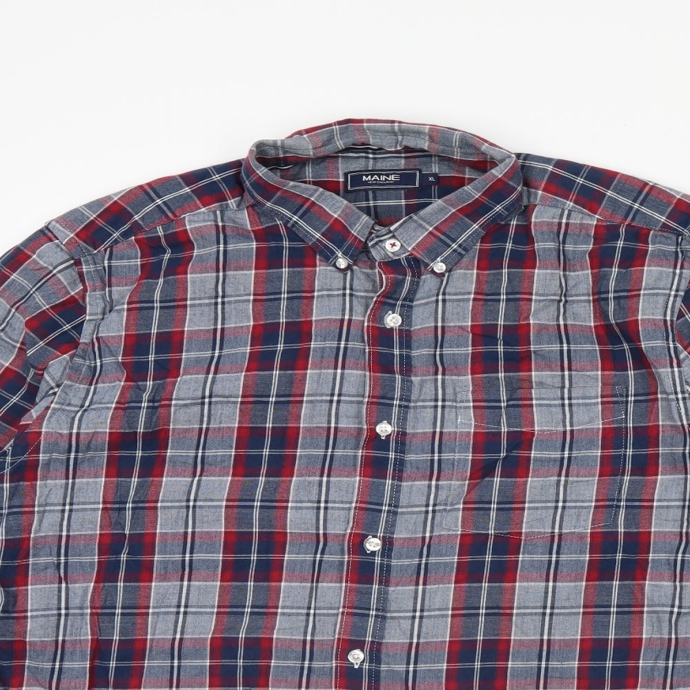 Maine Mens Blue Check   Dress Shirt Size XL