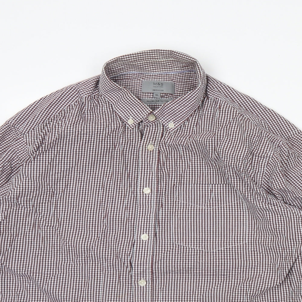 M&S Mens Red Check   Dress Shirt Size XL