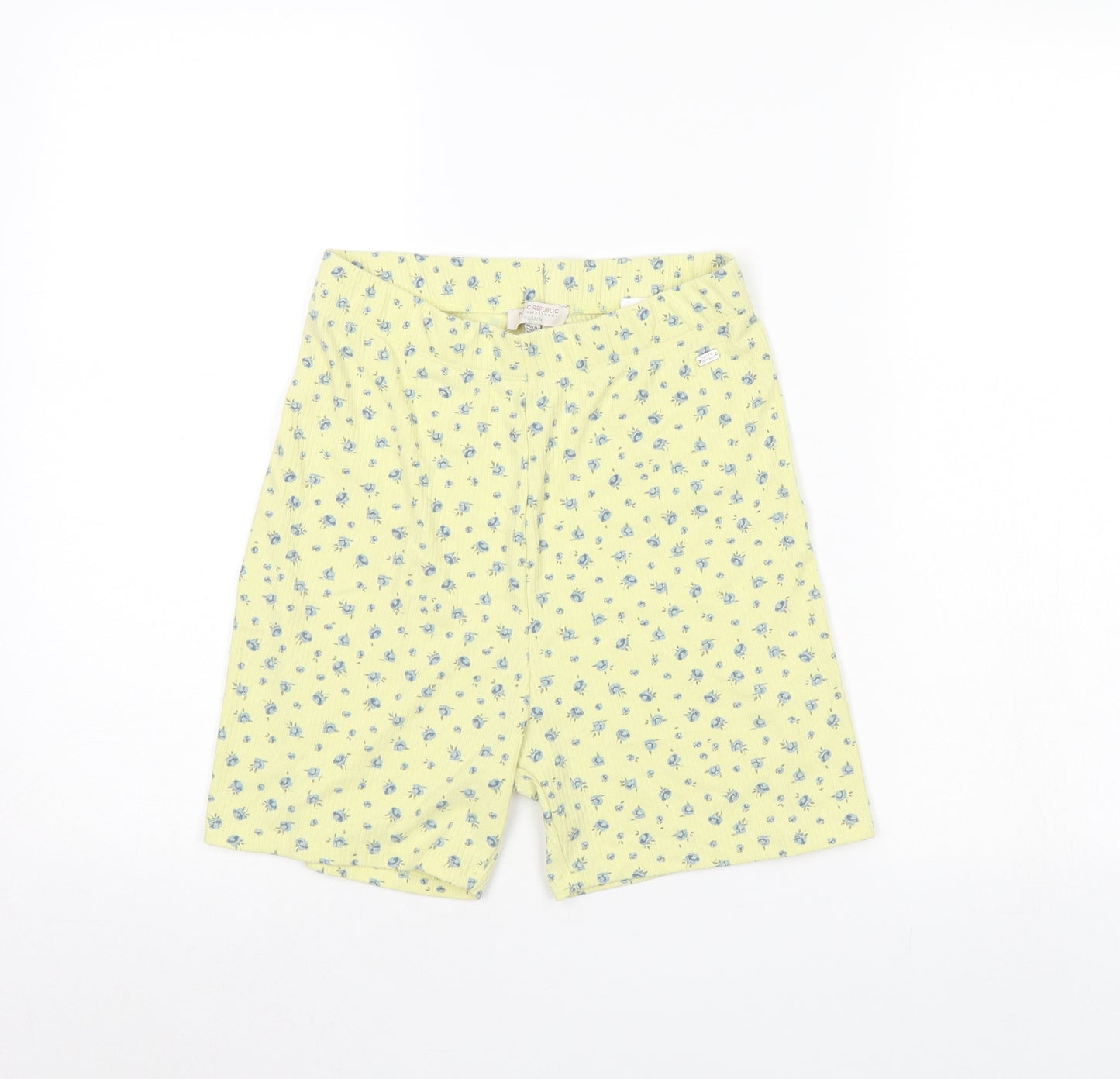 Pull&Bear Womens Yellow Floral  Biker Shorts Size L
