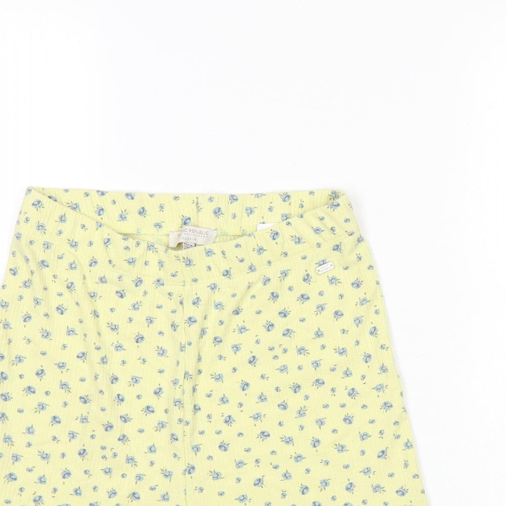 Pull&Bear Womens Yellow Floral  Biker Shorts Size L