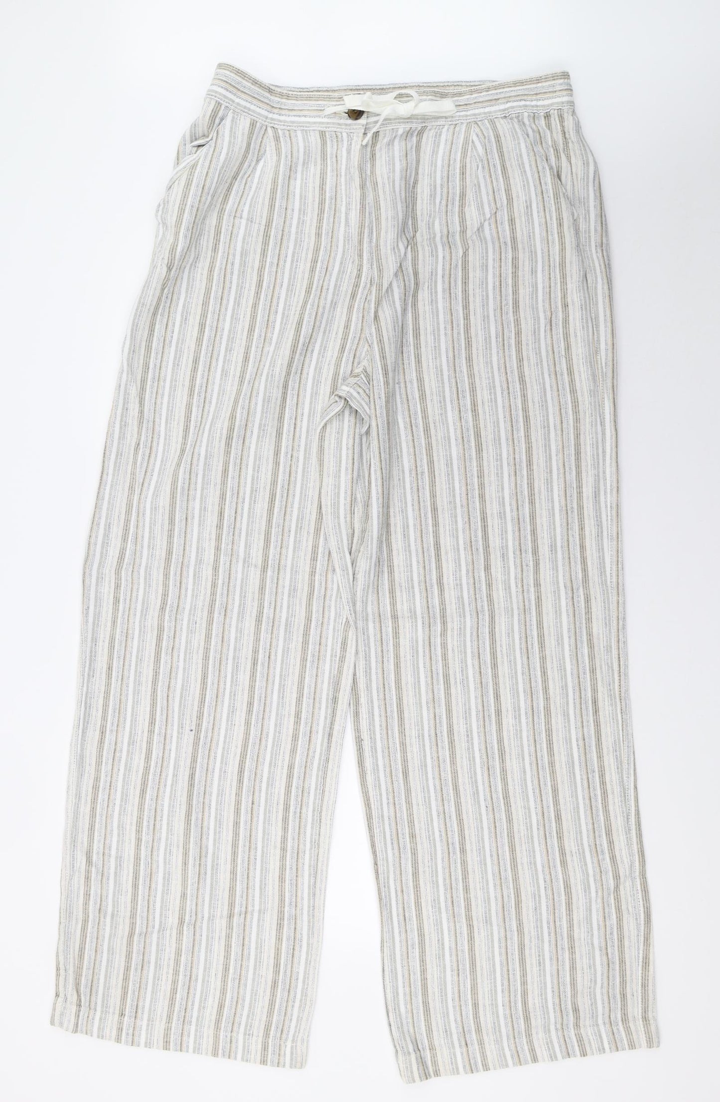 NEXT Womens White Striped  Trousers  Size 16 L35 in