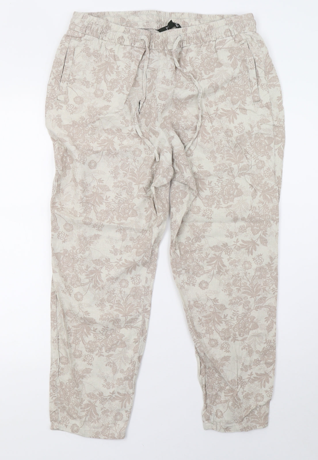 Bonmarché Womens Beige Floral  Trousers  Size 14 L28 in