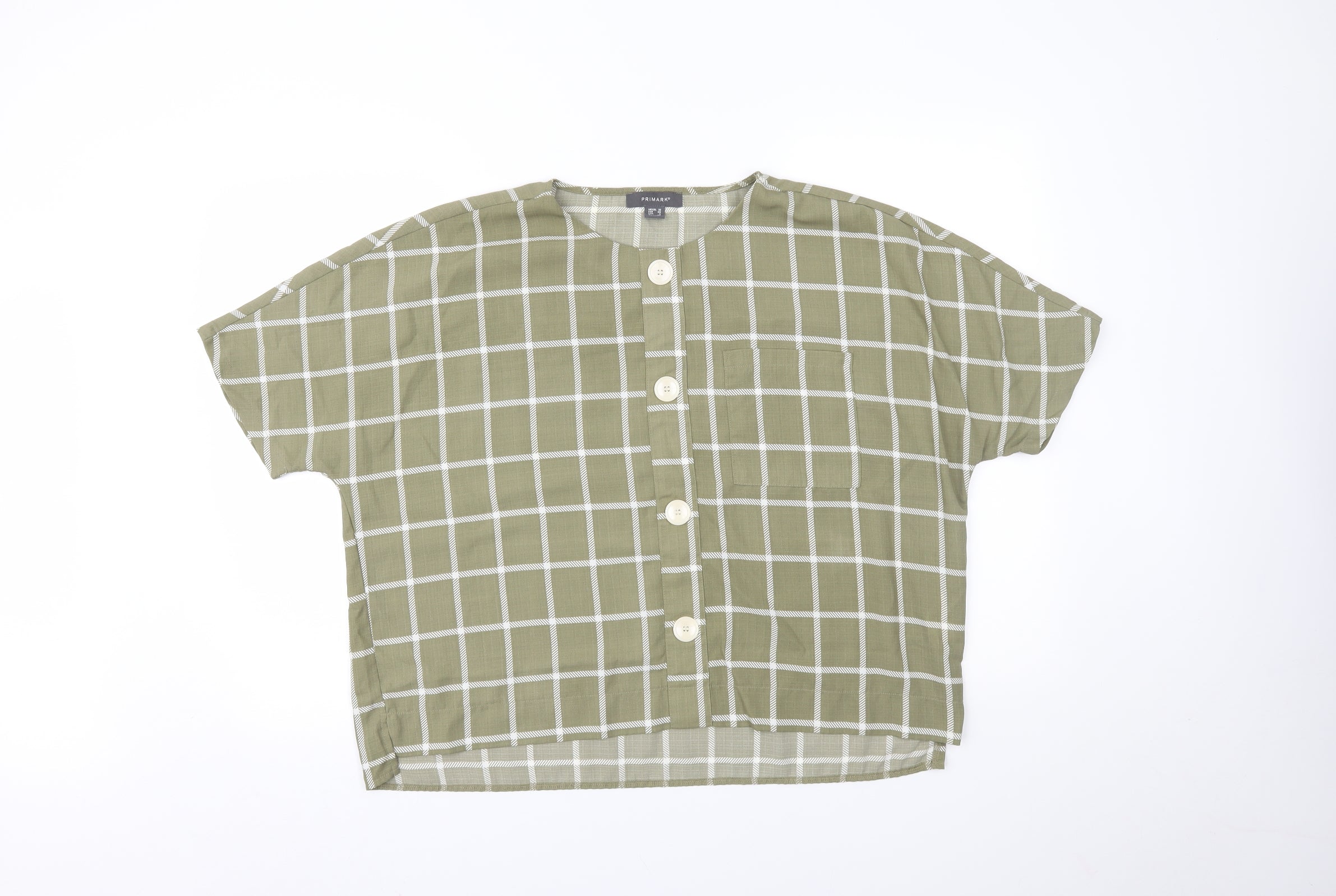 Primark Womens Green Check Basic Button-Up Size 10 β Preworn
