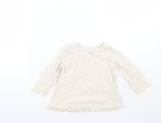 Front view of George girls’ ivory polka dot basic t-shirt, size 9-12, months