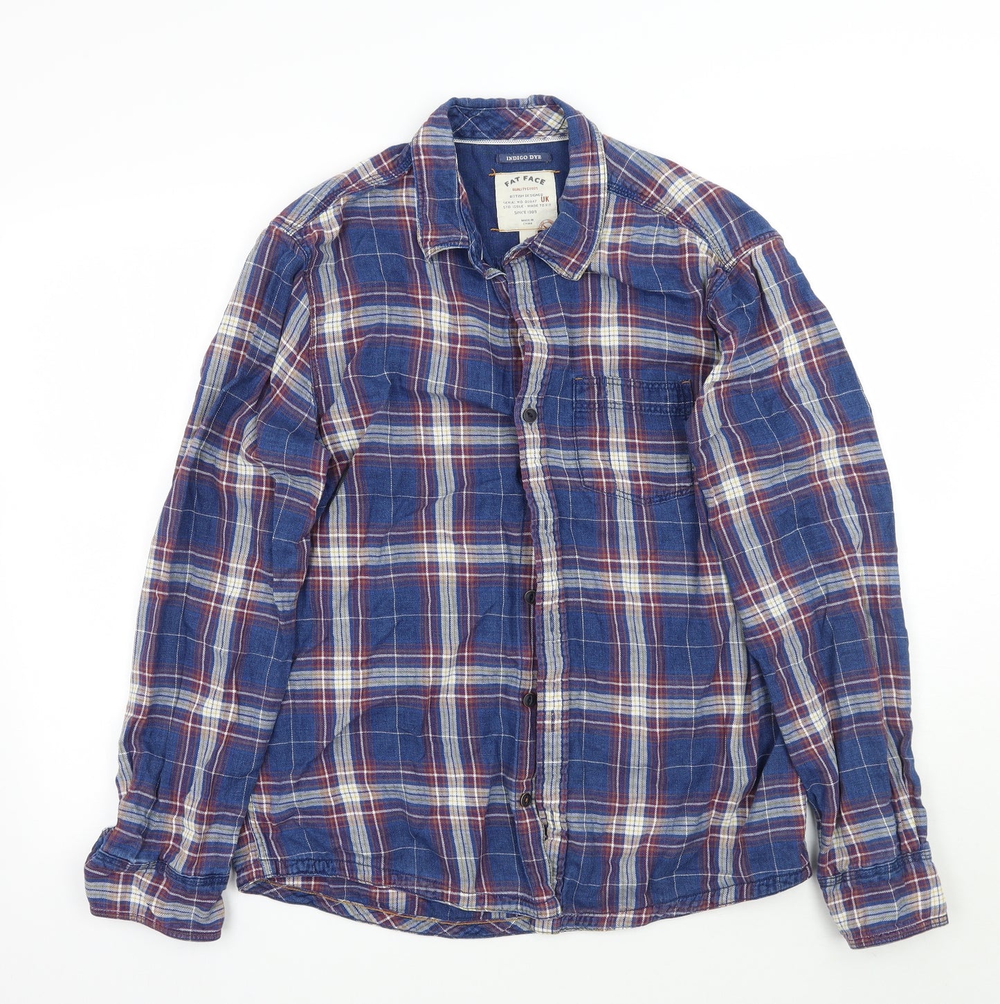 Fat Face Mens Blue Check   Button-Up Size L