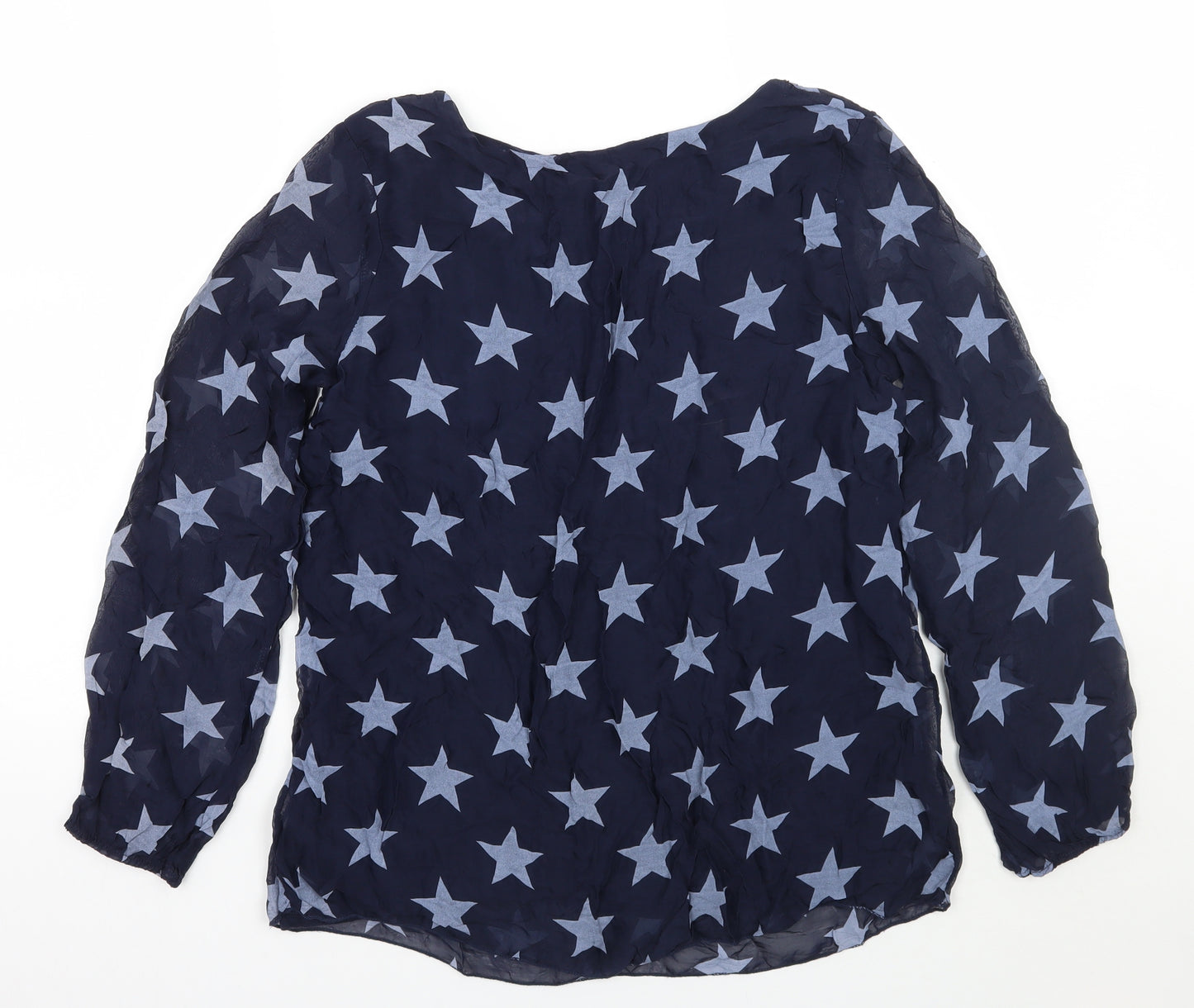 Renee Womens Blue Geometric  Basic Blouse Size M
