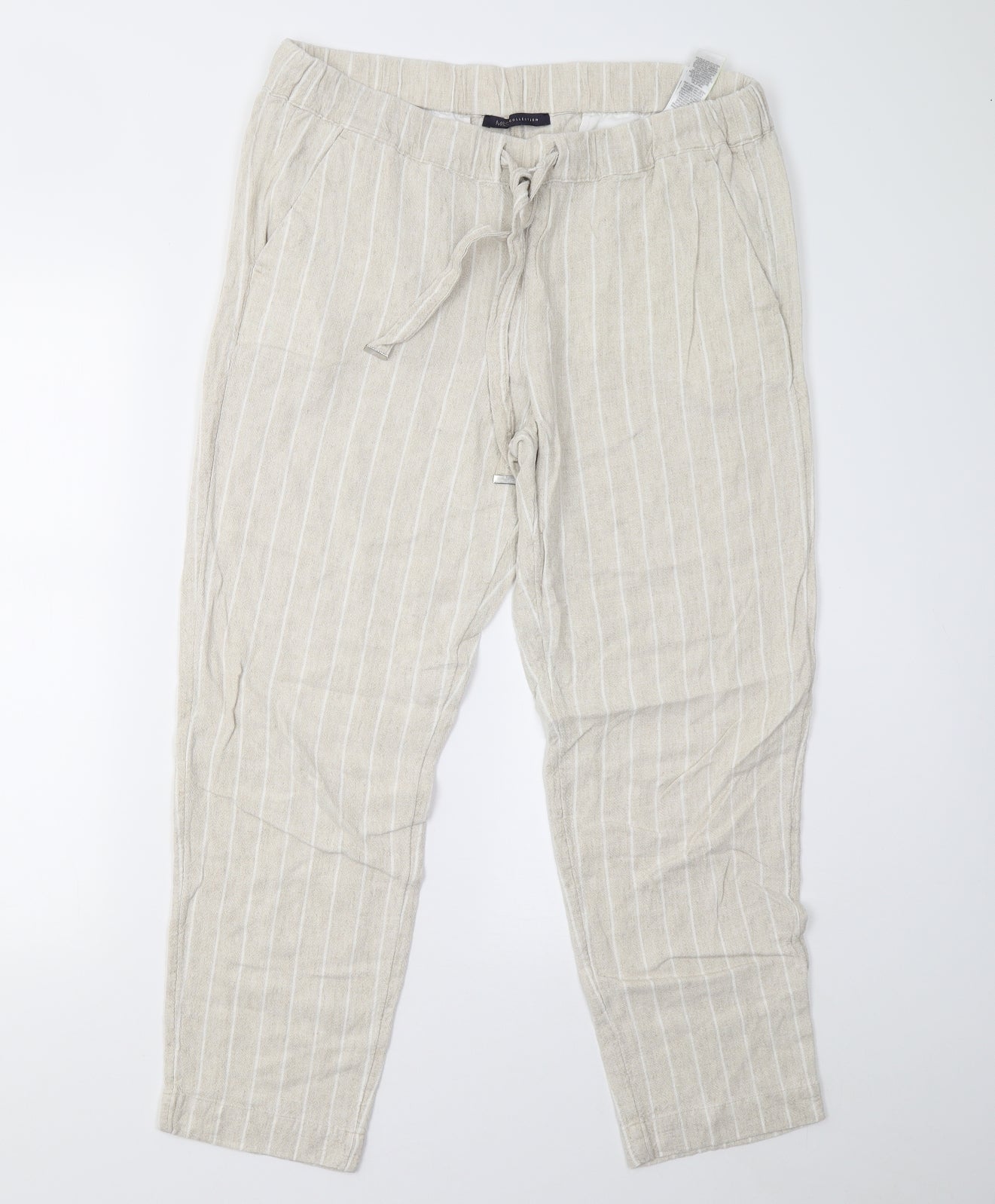 M&S Womens Beige Striped  Trousers  Size 12 L27 in