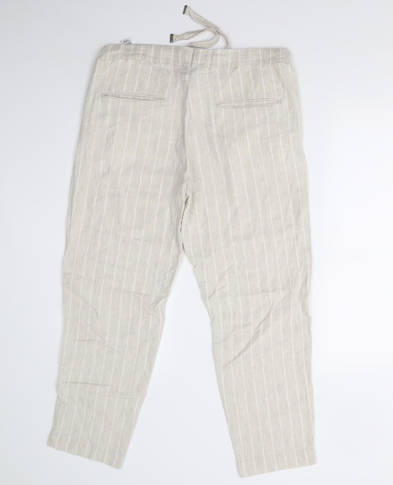 M&S Womens Beige Striped  Trousers  Size 12 L27 in
