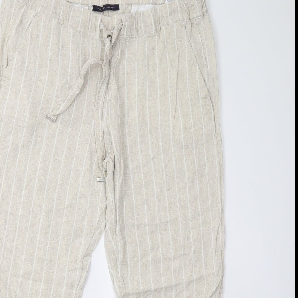 M&S Womens Beige Striped  Trousers  Size 12 L27 in