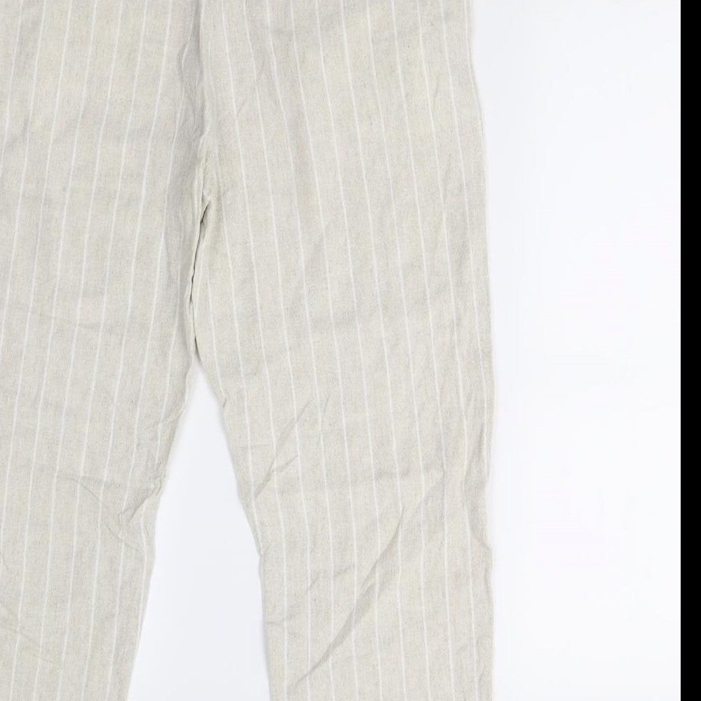 M&S Womens Beige Striped  Trousers  Size 12 L27 in