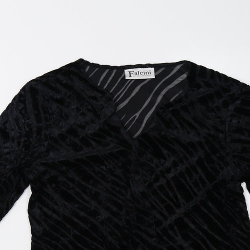 Falcini Womens Black Animal Print  Basic Blouse Size 10