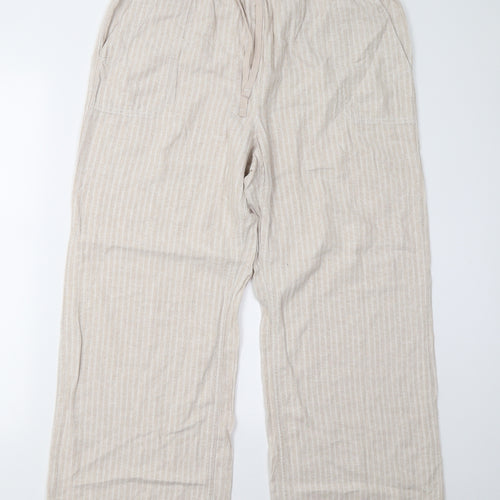 Next Petite Womens Beige Striped  Trousers  Size 14 L27 in