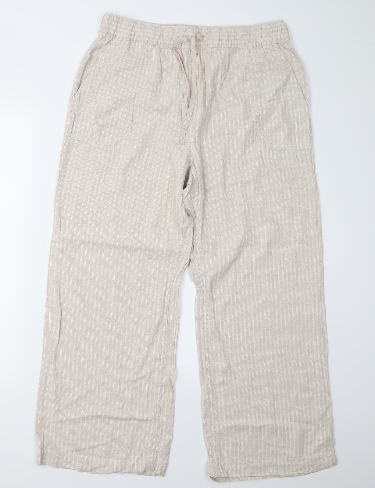 Next Petite Womens Beige Striped  Trousers  Size 14 L27 in
