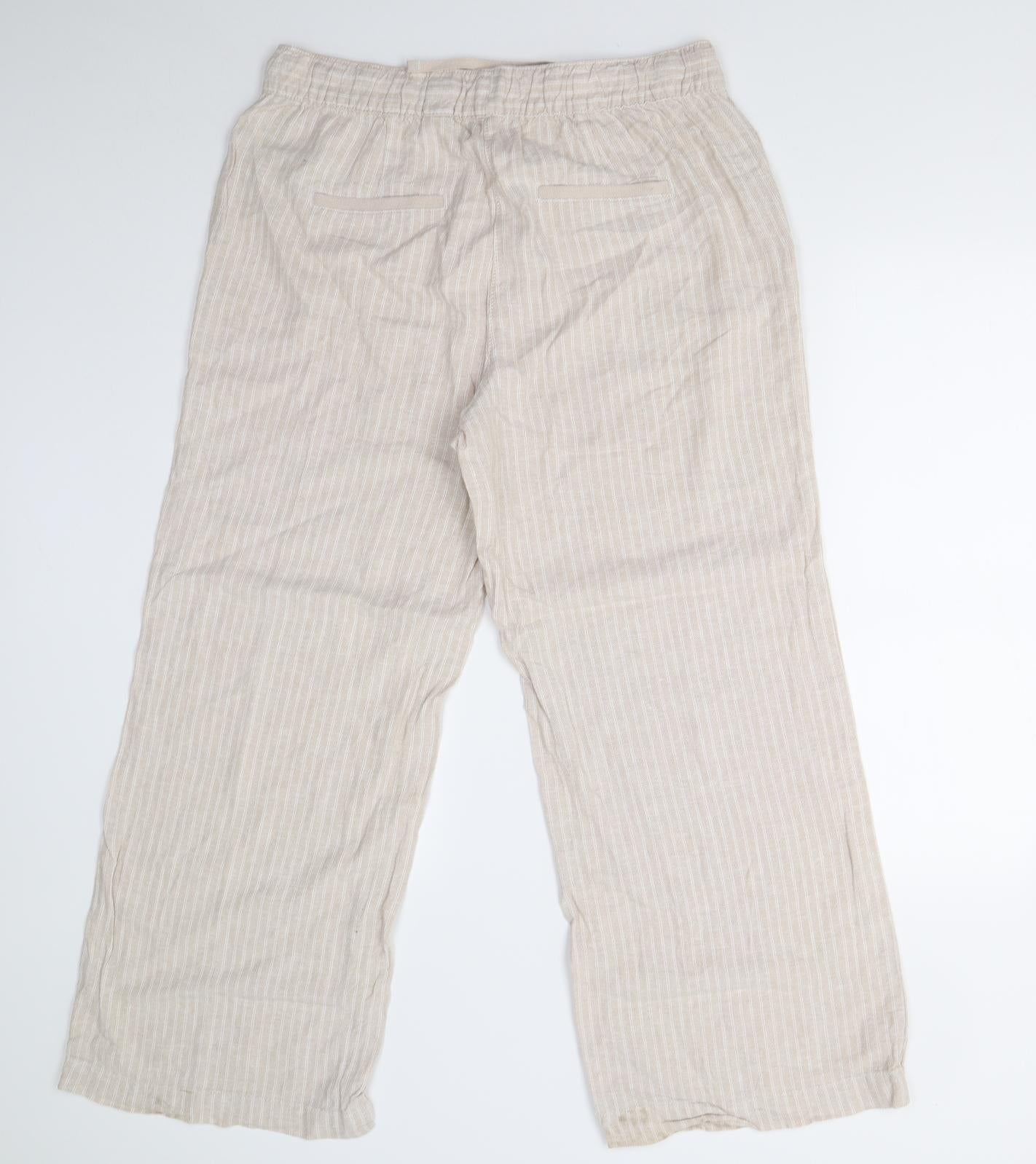 Next Petite Womens Beige Striped  Trousers  Size 14 L27 in