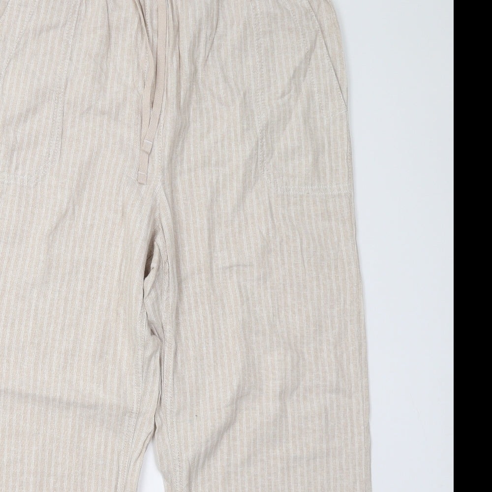 Next Petite Womens Beige Striped  Trousers  Size 14 L27 in