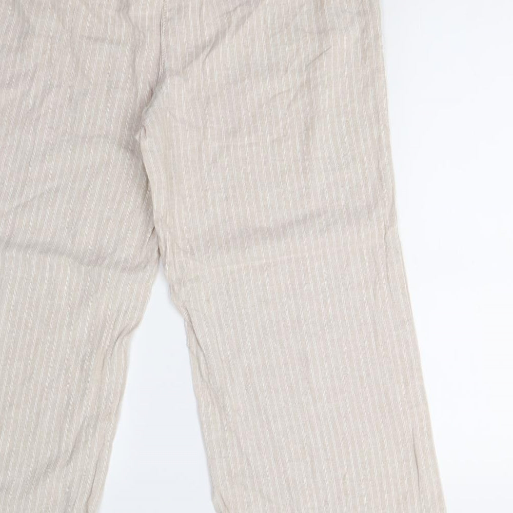 Next Petite Womens Beige Striped  Trousers  Size 14 L27 in