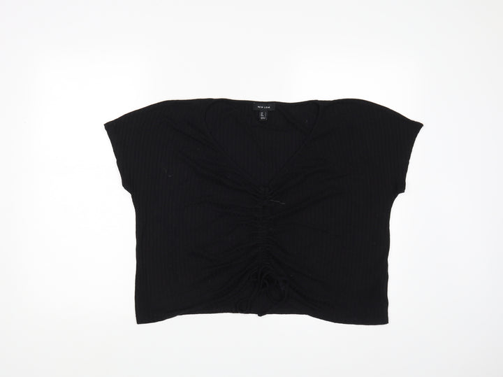 New Look Womens Black Cropped Blouse Size L