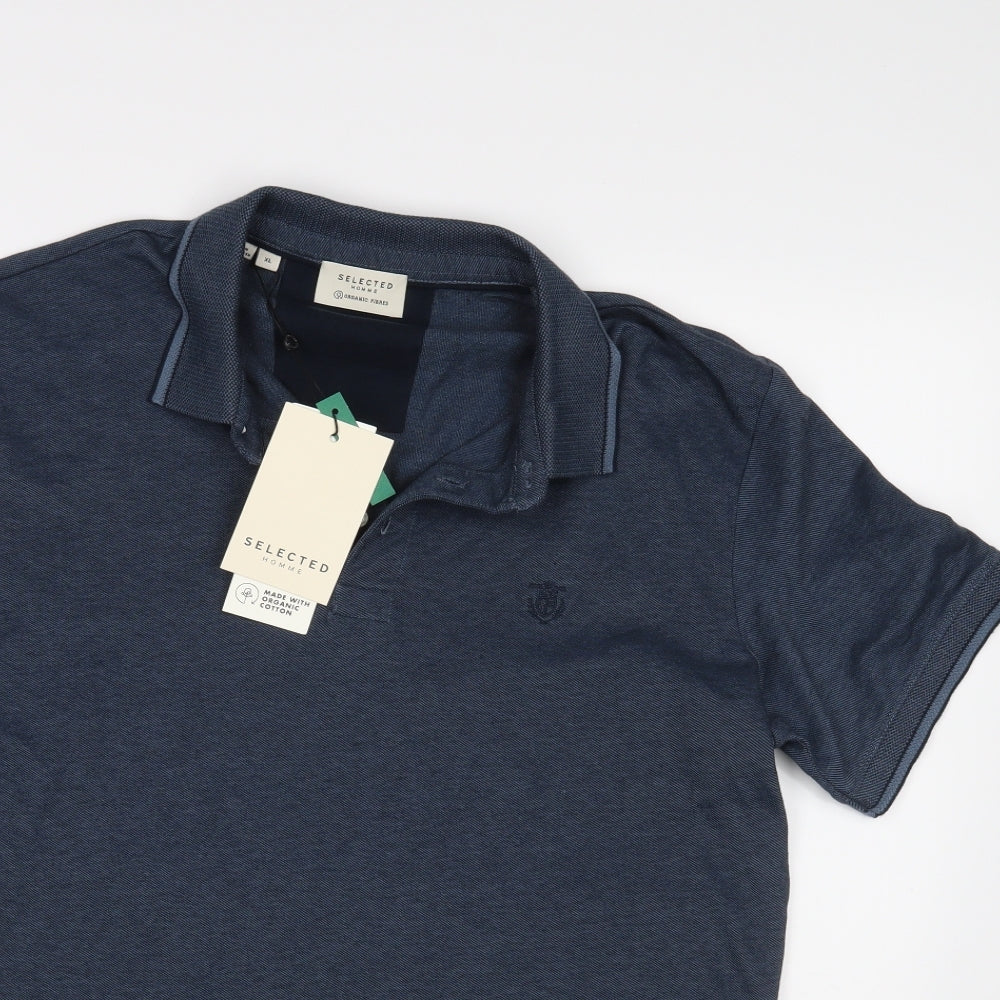 Selected Homme Mens Blue    Polo Size XL