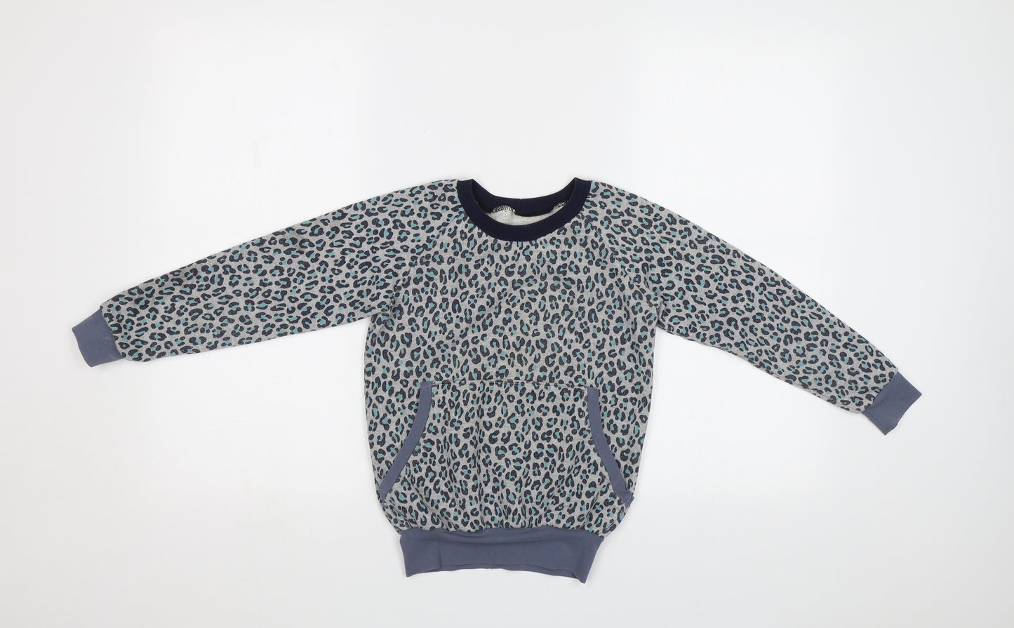 Preworn Girls Blue Animal Print  Pullover Sweatshirt Size 6-7 Years
