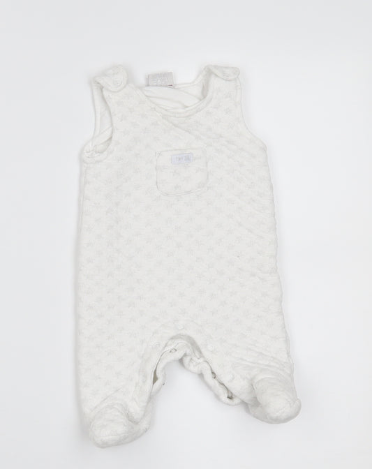 Front view of just too cute Baby White Babygrow One-Piece, size 0-3, Months