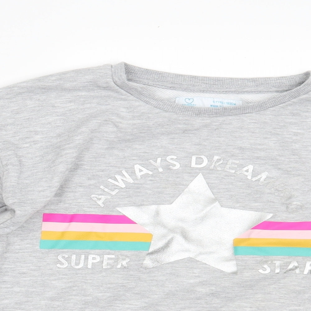 Primark Girls Grey   Pullover Jumper Size 6-7 Years  - rainbow