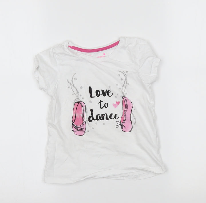 Primark Girls White Basic T-Shirt Size 5-6 Years - love to dance