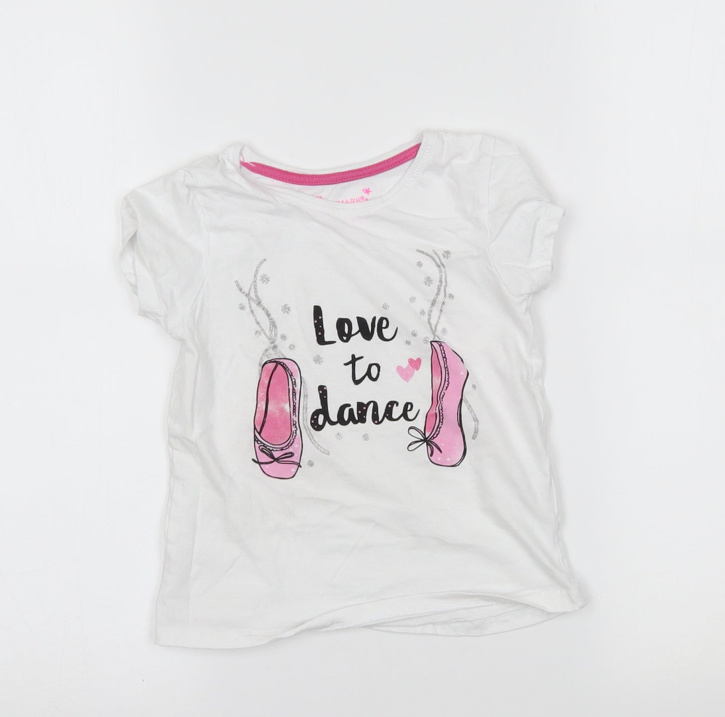 Primark Girls White   Basic T-Shirt Size 5-6 Years  - love to dance