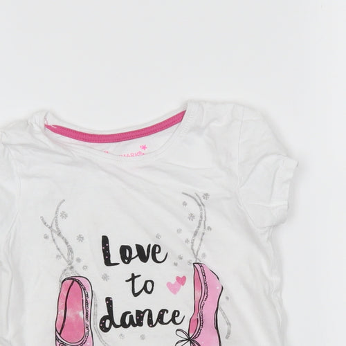 Primark Girls White   Basic T-Shirt Size 5-6 Years  - love to dance