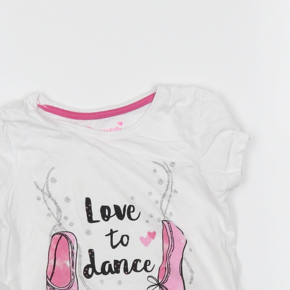 Primark Girls White   Basic T-Shirt Size 5-6 Years  - love to dance